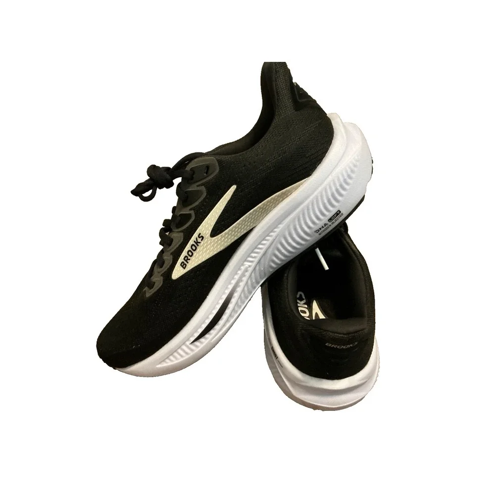 Brooks Ghost 17 Running Shoes Women 8 2E Black White Cream Road Walking Sneakers